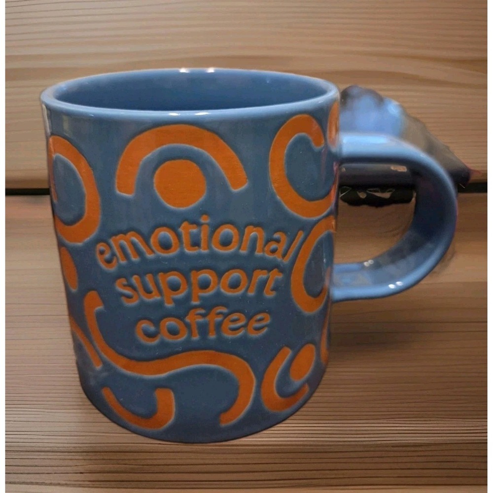 Room Essentials 16oz "Emotional Support Coffee" Stoneware Mug – Blue & Orange